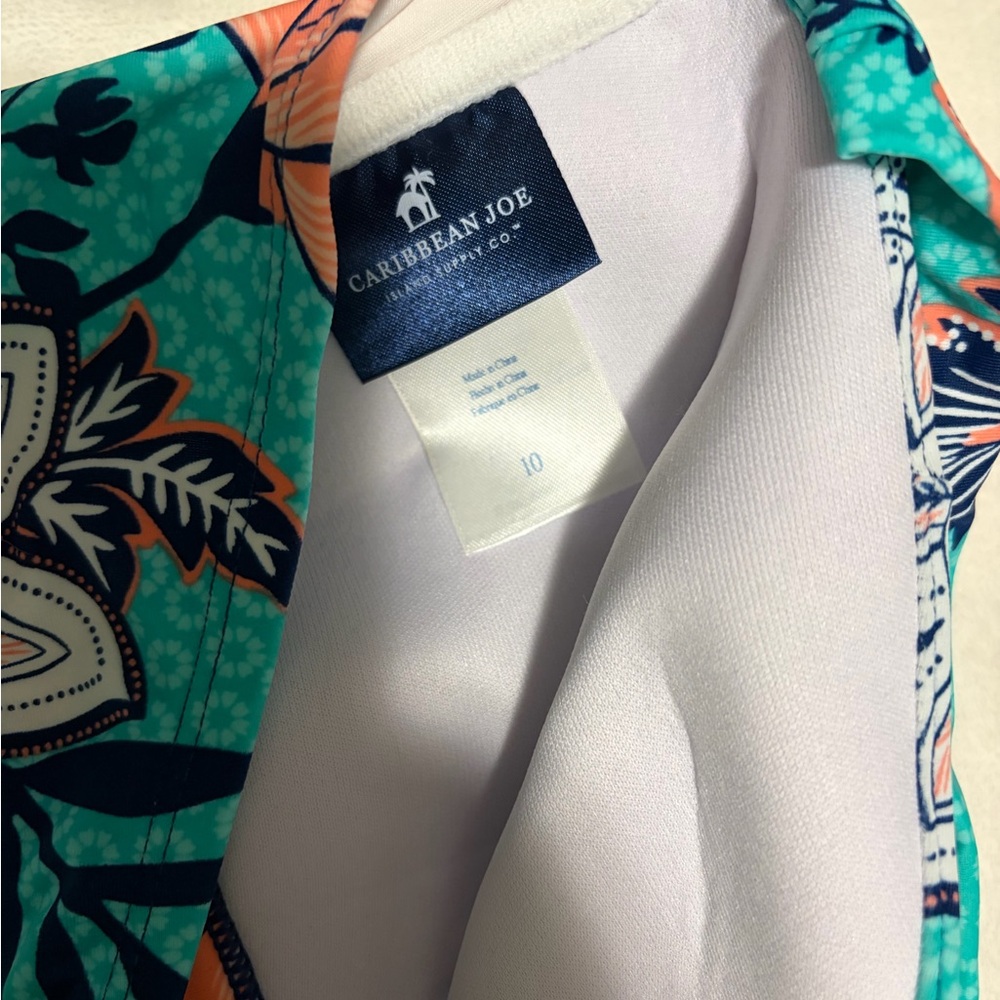 Caribbean Joe Teal & Coral Floral High-Waist Bikini Set - Picture 4 of 5